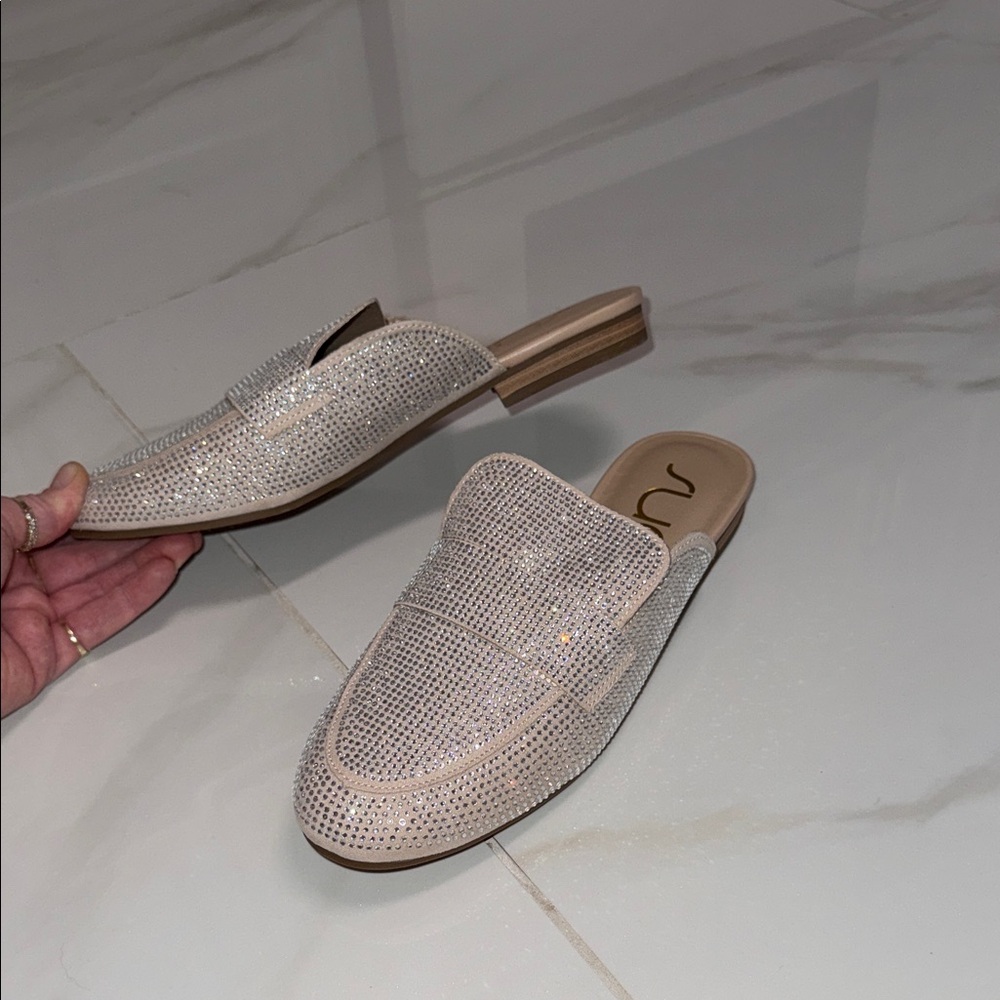 Sugar Beige Rhinestone Mules